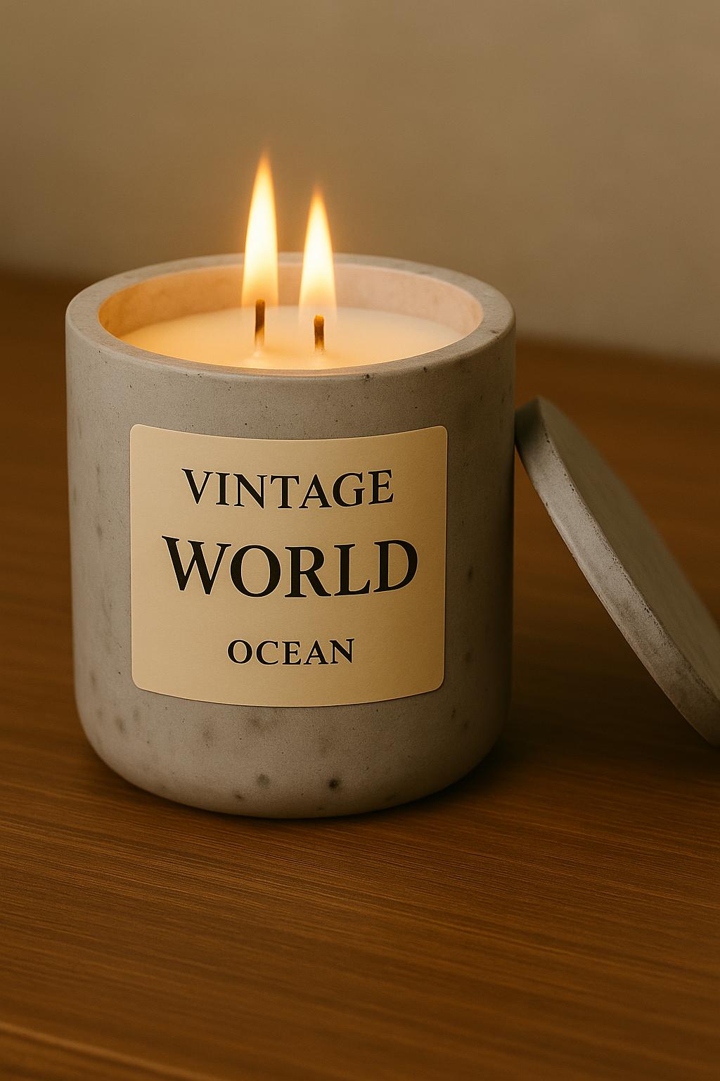 World Aromaterapi Mum - Ocean Kokulu Beton Ahşap Fitil Mum