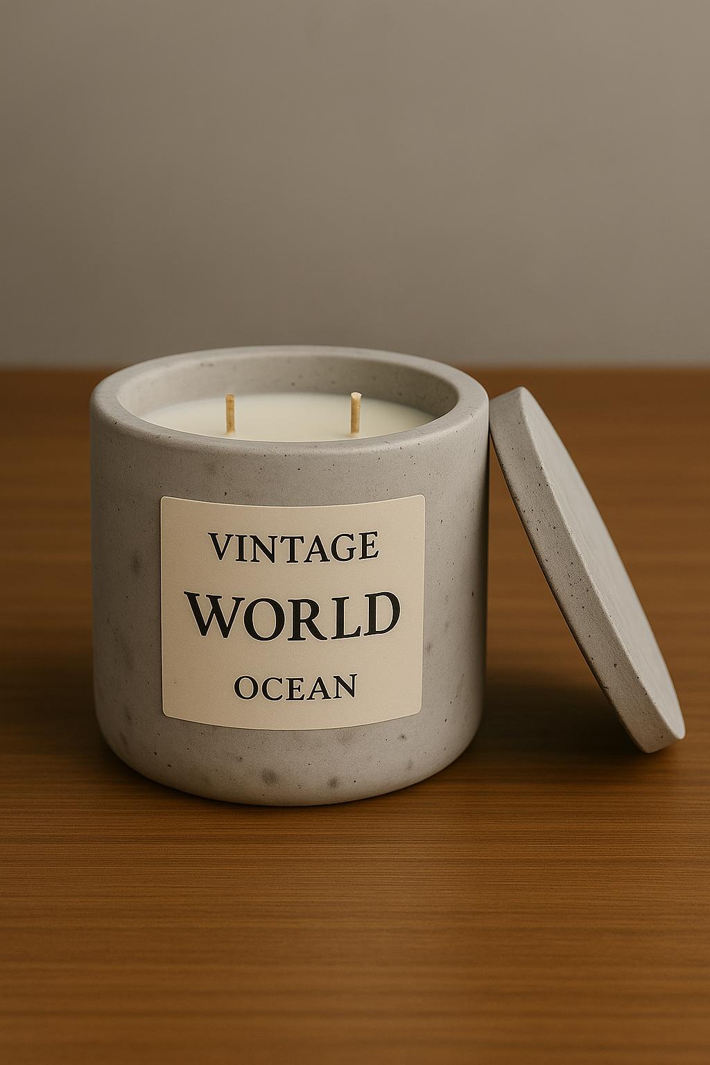 World Aromaterapi Mum - Ocean Kokulu Beton Ahşap Fitil Mum