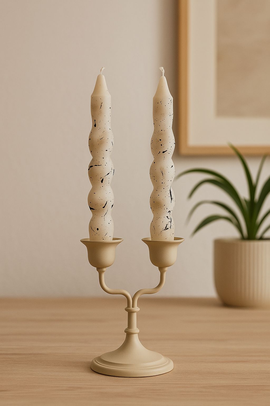 Vintage Dekoratif Spiral İkili Şamdan Mum