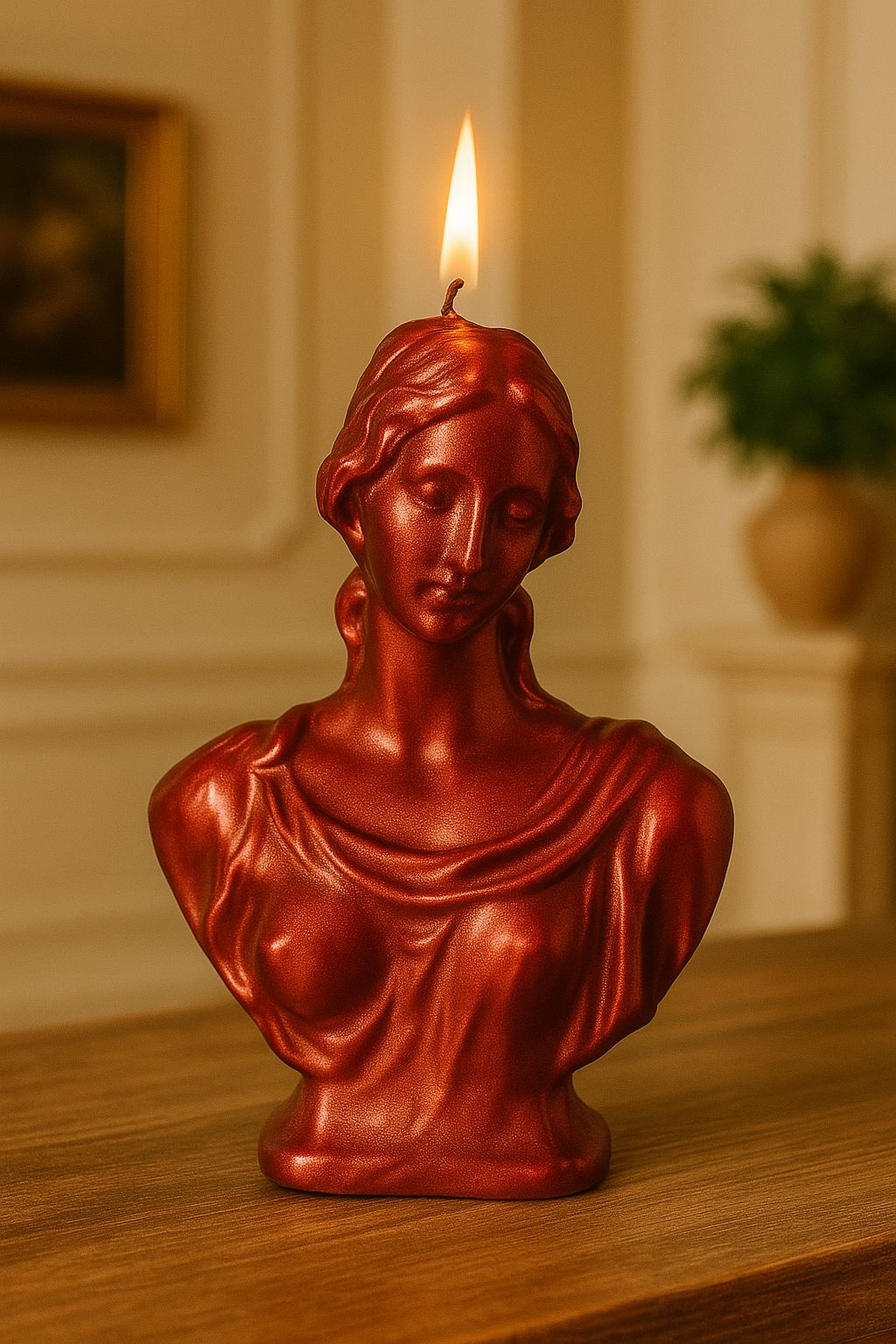 VINTAGE CANDLES Kadın Büst Şeklinde Dekoratif Heykel Mum Metalik Kırmızı, El Yapımı