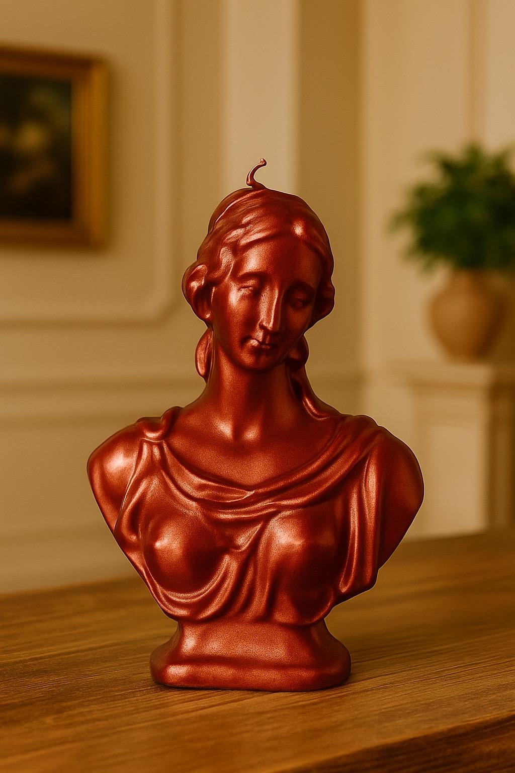 VINTAGE CANDLES Kadın Büst Şeklinde Dekoratif Heykel Mum Metalik Kırmızı, El Yapımı