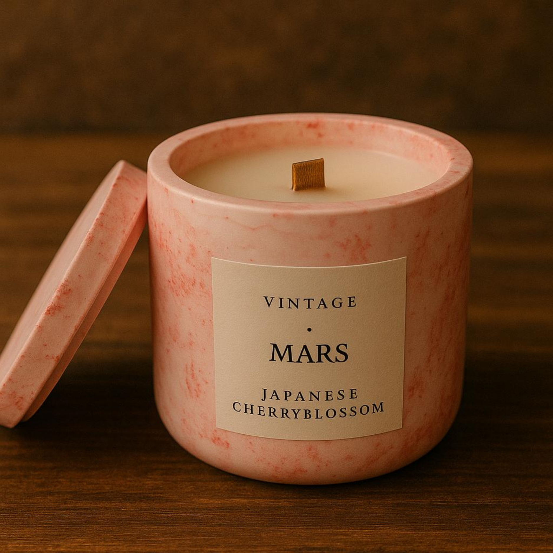 Mars Aromaterapi Mum - Japanese Cherry Blossom Kokulu Beton Ahşap Fitil Mum