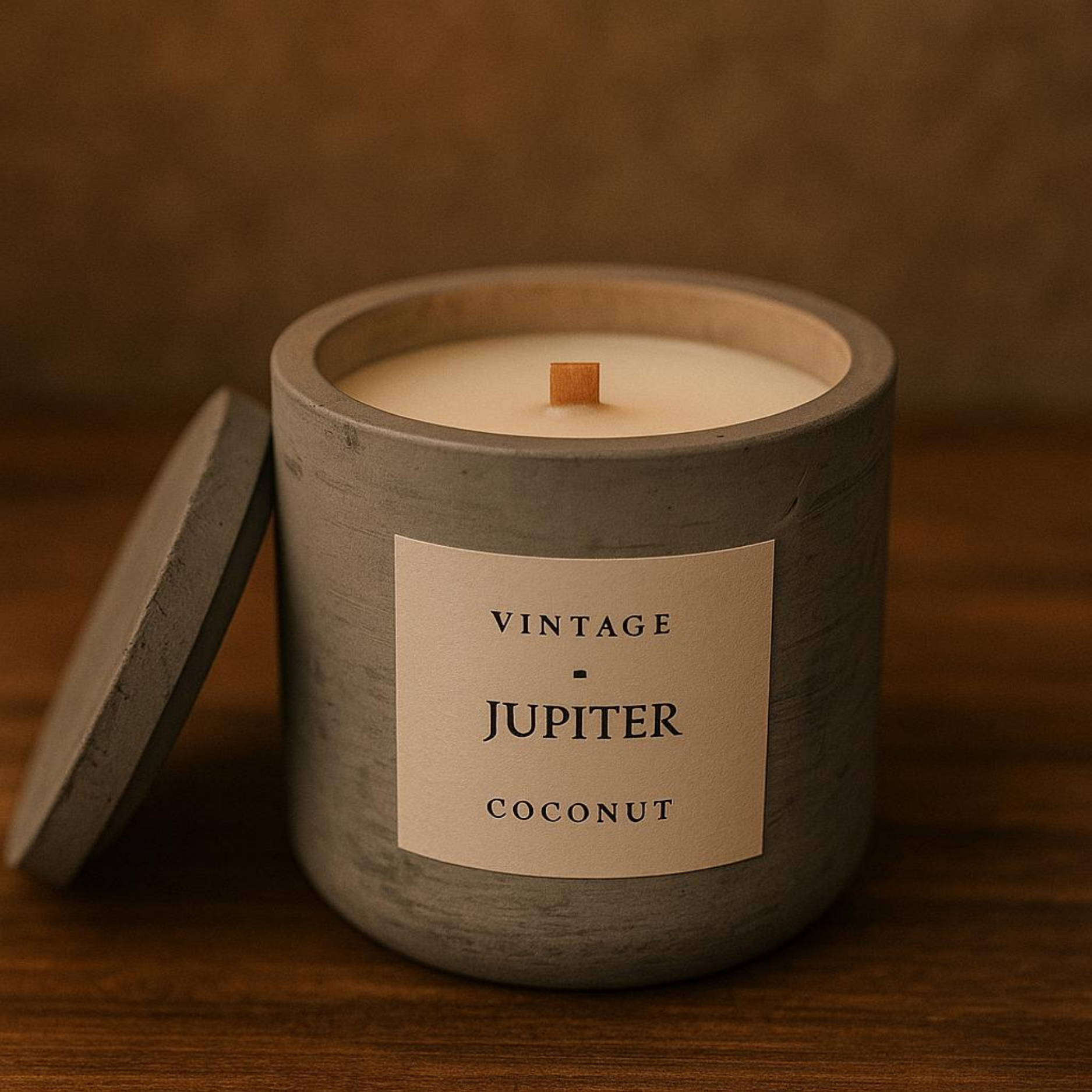 Jupiter Aromaterapi Mum - Coconut Kokulu Beton Ahşap Fitil Mum