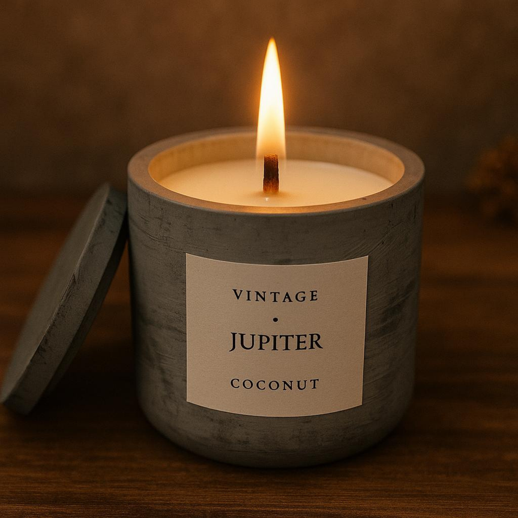 Jupiter Aromaterapi Mum - Coconut Kokulu Beton Ahşap Fitil Mum