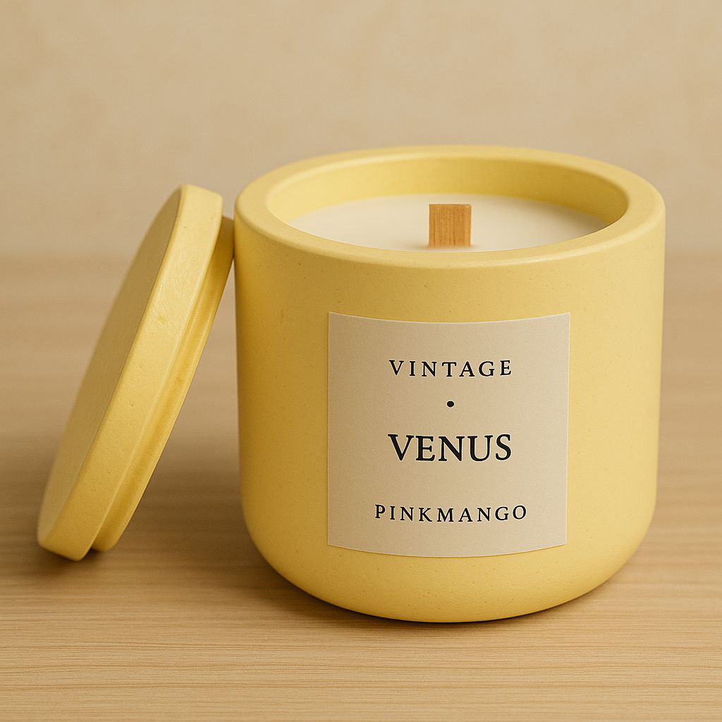 Venus Aromaterapi Mum - Pink Mango Kokulu Beton Ahşap Fitil Mum