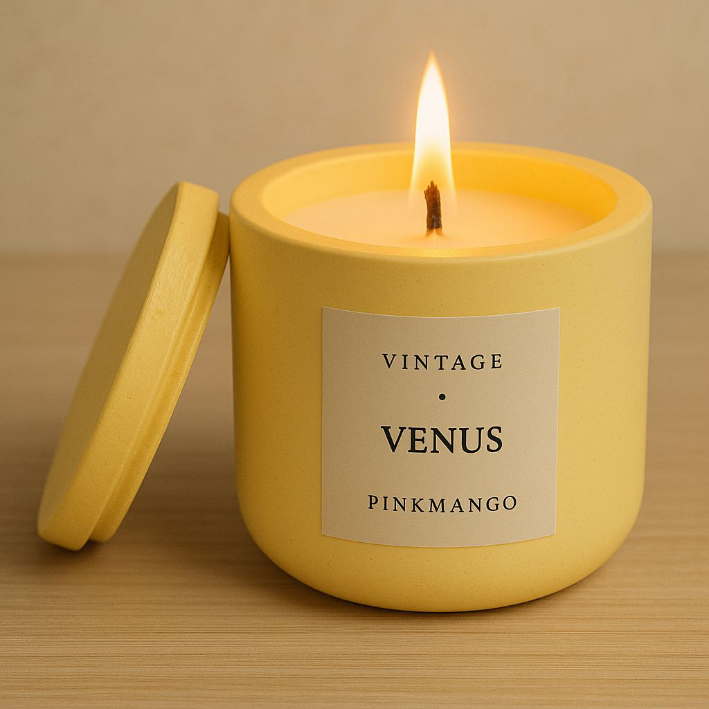 Venus Aromaterapi Mum - Pink Mango Kokulu Beton Ahşap Fitil Mum