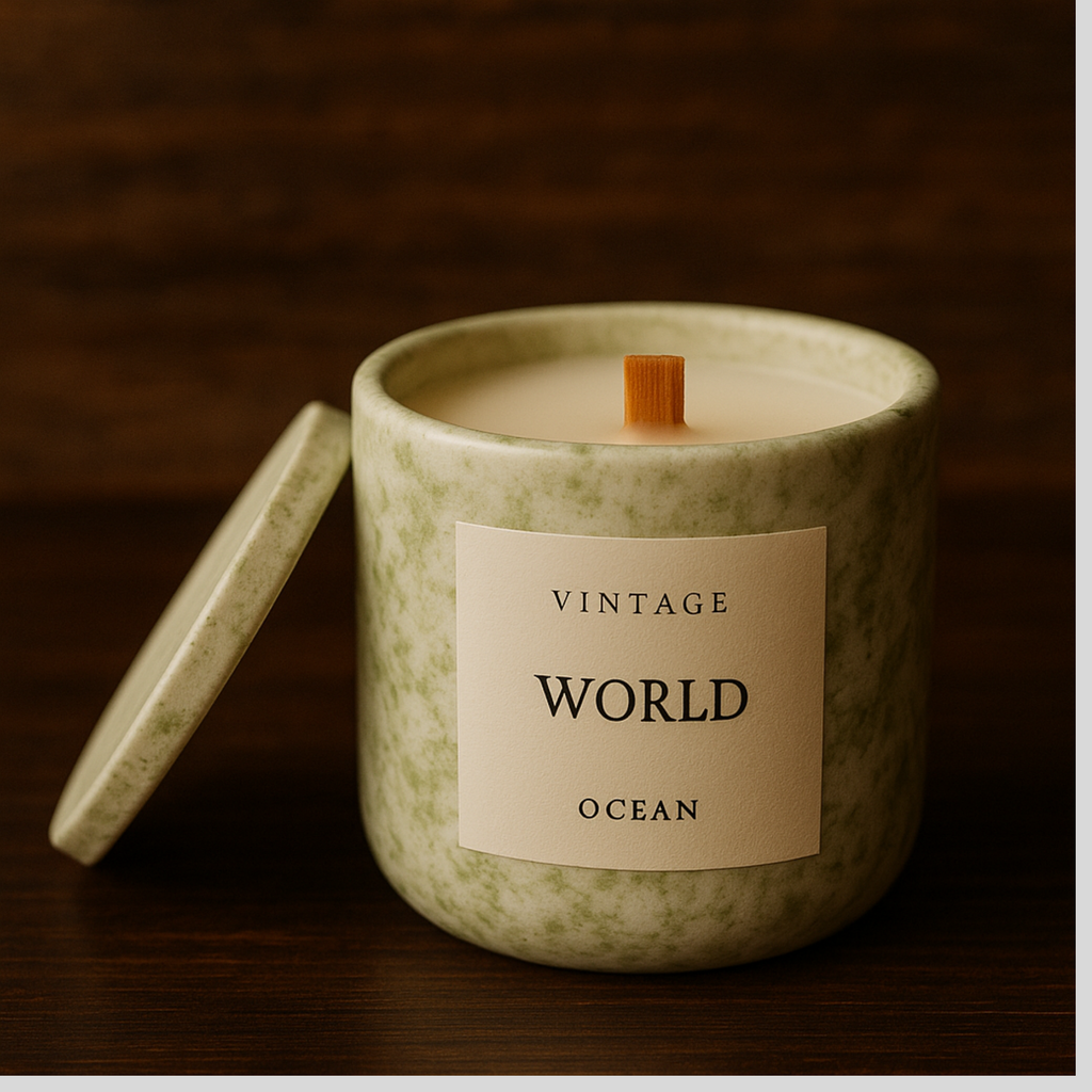 World Aromaterapi Mum - Ocean Kokulu Beton Ahşap Fitil Mum