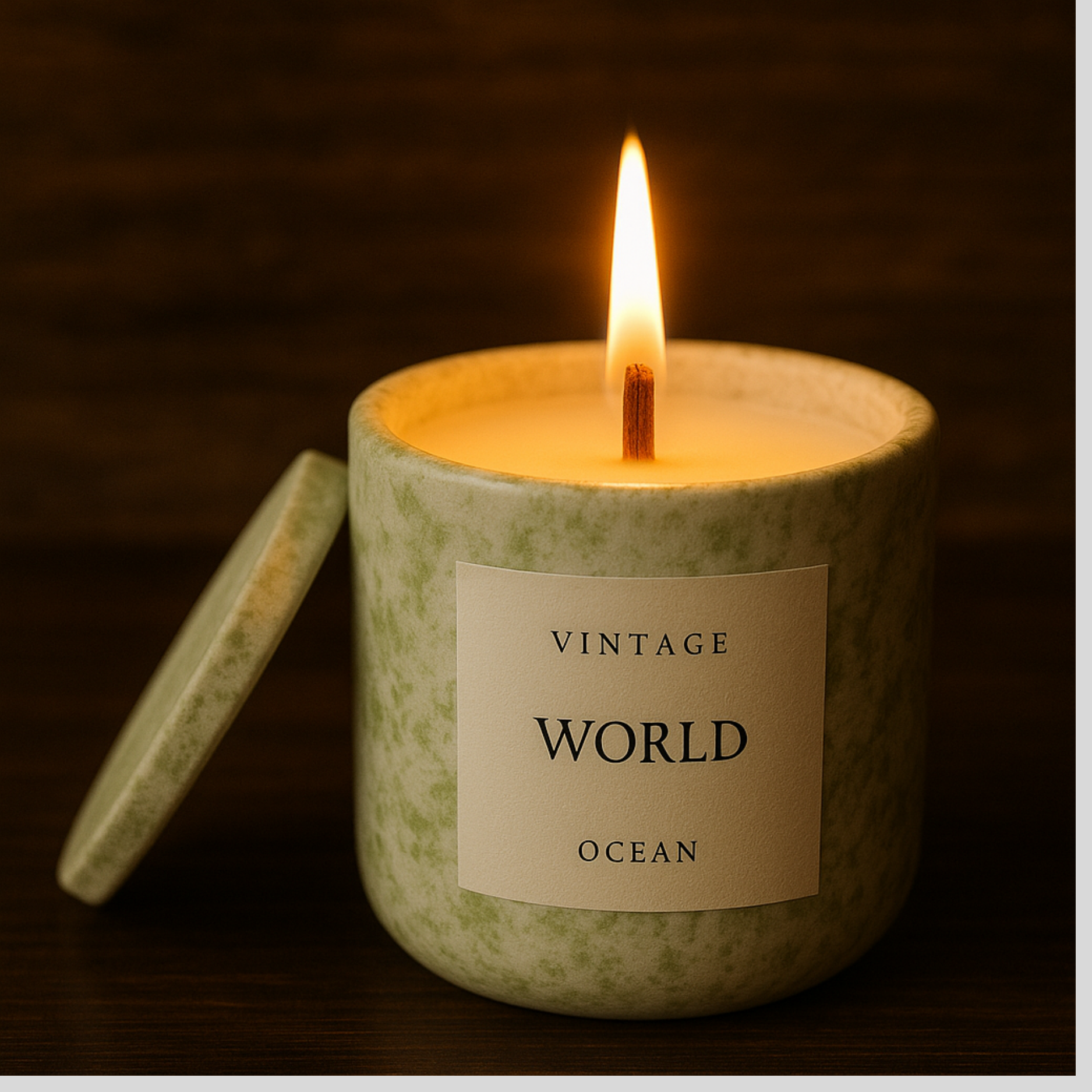 World Aromaterapi Mum - Ocean Kokulu Beton Ahşap Fitil Mum