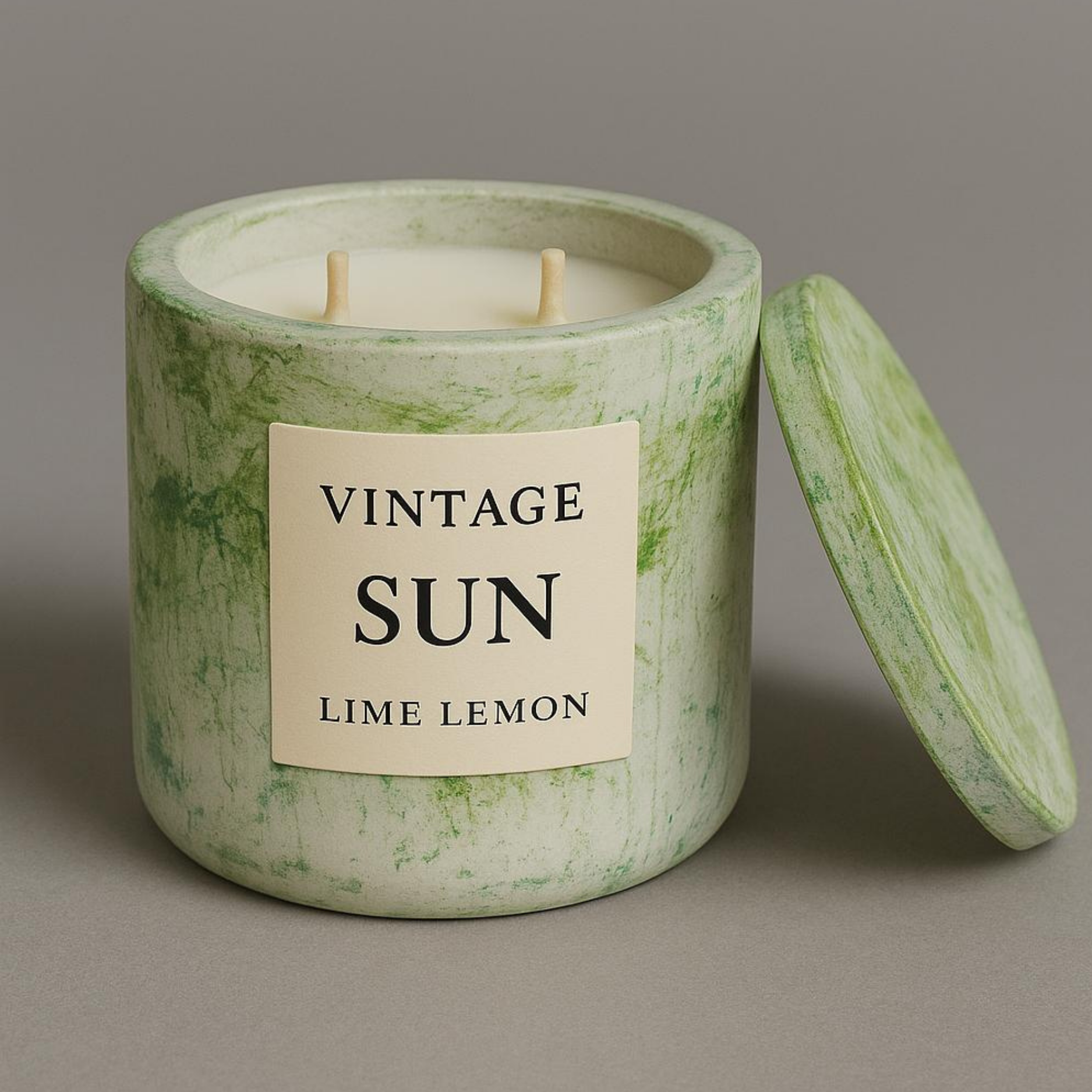 Sun Aromaterapi Mum - Lime Lemon Kokulu Beton Ahşap Fitil Mum